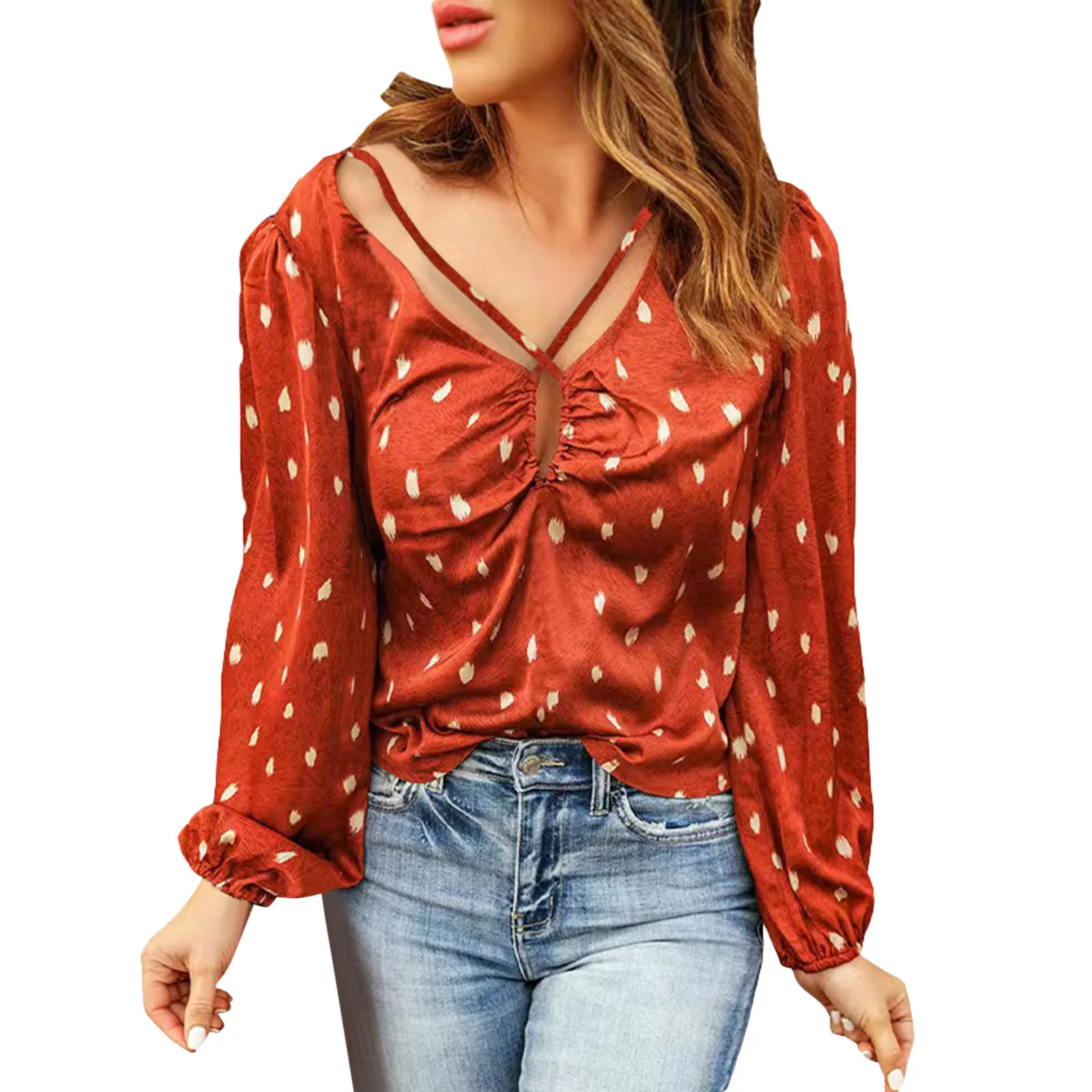 

Пикантная блузка в горошек для отпуска, женская рубашка с перекрестной завязкой, Женские Рубашки, Топы и блузки с рукавами-фонариками, праздничные Блузы 2023