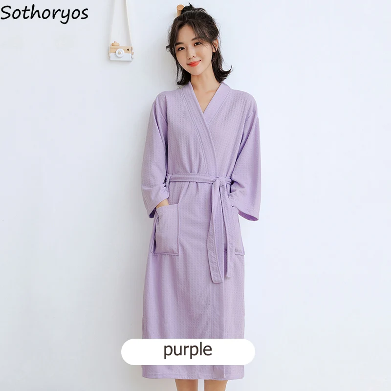

Spring Newest Women Robes Candy Solid Knee-length Bathrobe Females Sweet Casual Simple Leisure Homewear Popular Loose Ulzzang