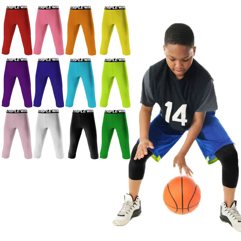 Kids Boy Girl Capri Running Tights Pants Children Basketball Football Soccer Fitness Exercise Sport 3/4 Cropped Leggings Shorts