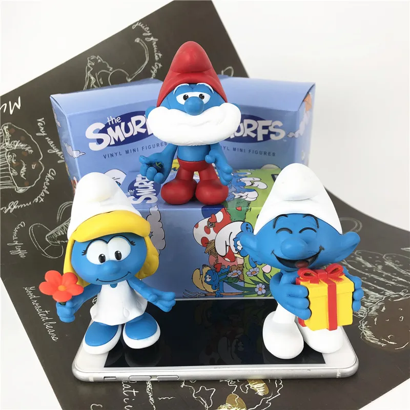3Pcs Set Cute Blue Elf Family Smurfing Kawaii Action Figure Doll Can Move Assemble Ornaments Anime Toys for Kids Christmas Gifts