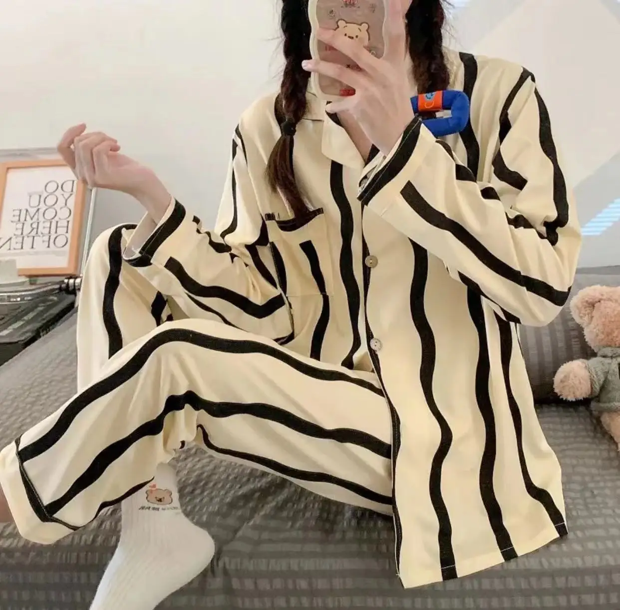 CAIYIER 2022 New Leopard Grain Sexy Nightwear Female Long Sleeve Casual Sleepwear Kawaii Cartoon Winter Girls Home Clothing