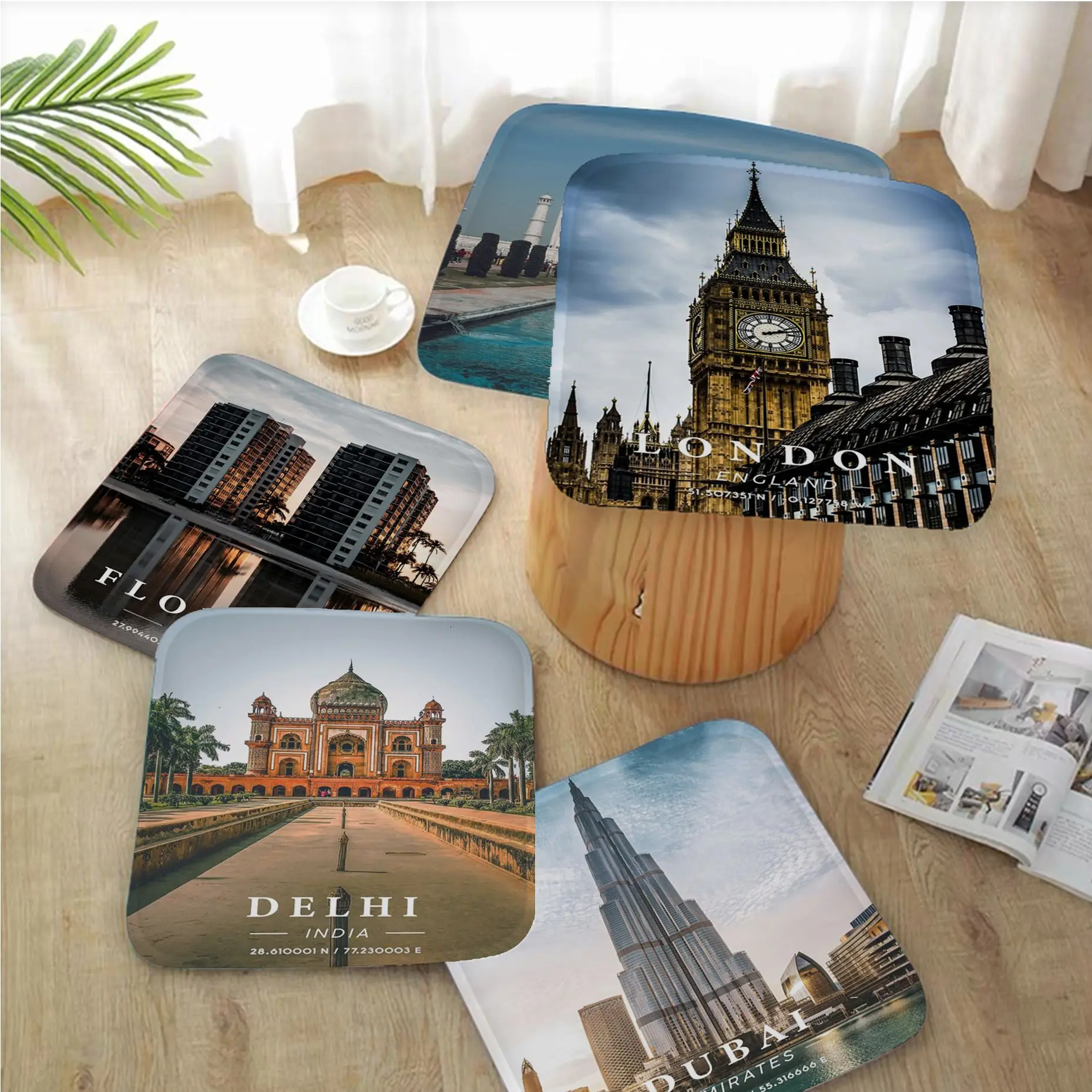 

City Coordinates Round Chair Cushion Soft Office Car Seat Comfort Breathable 45x45cm Seat Mat