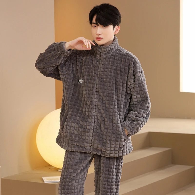 QUHENG Winter Pajamas for Men Thick Plush Fleece Autumn Pajama Sets  Coral Velvet Warm Flannel Clothes Home Suit Male Sleepwear