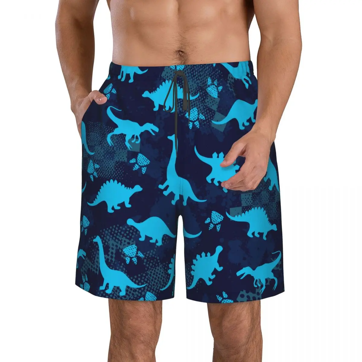 

Dinosaurs 3D Printing Summer Men's Shorts Beach Hawaiian Leisure Style Drawstring Home Shorts
