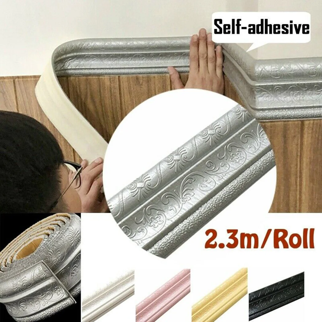 

3D Waistline Skirting Line Self-adhesive PVC Foam Wall Sticker Foam Edge Sealing Strip Border Waterproof Anti-collision Border