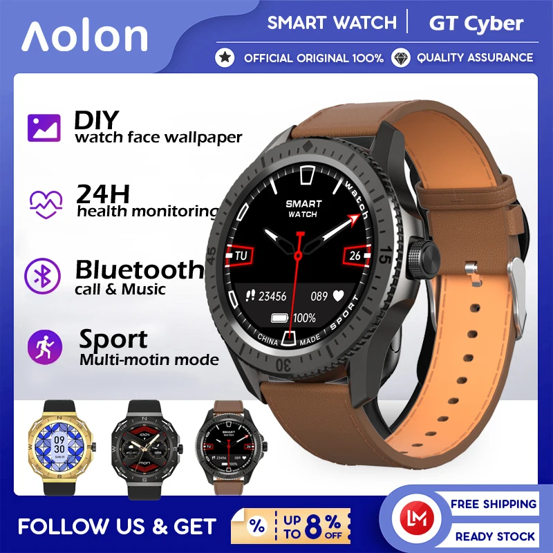 

Aolon For HUAWEI WATCH GT Cyber 1.39" Screen Bluetooth Calls Blood Oxygen Heart Rate Pressure Monitor Sport smartWatch Men+Box