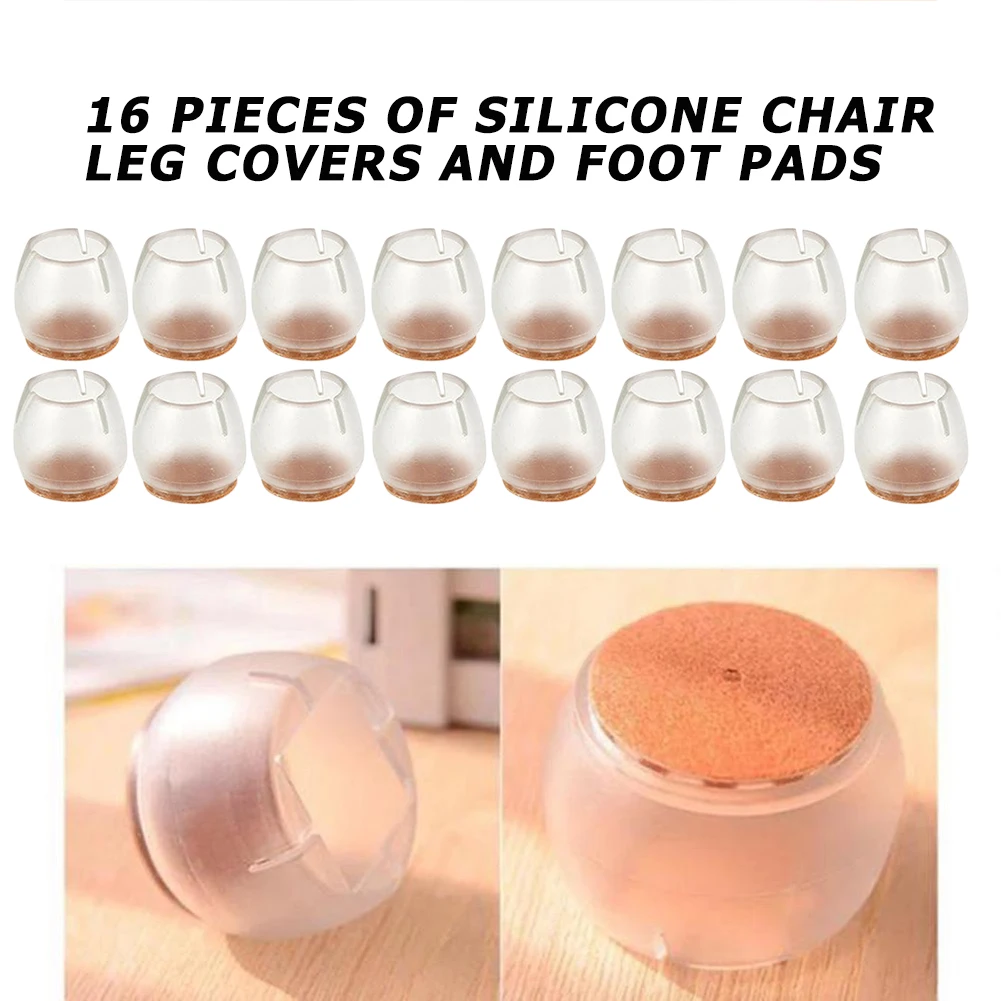 

16pcs Floor Protection Cover Washable Silicone Furniture Foot Cover Reusable Furniture Leveling Feet Mat No Noise for Home