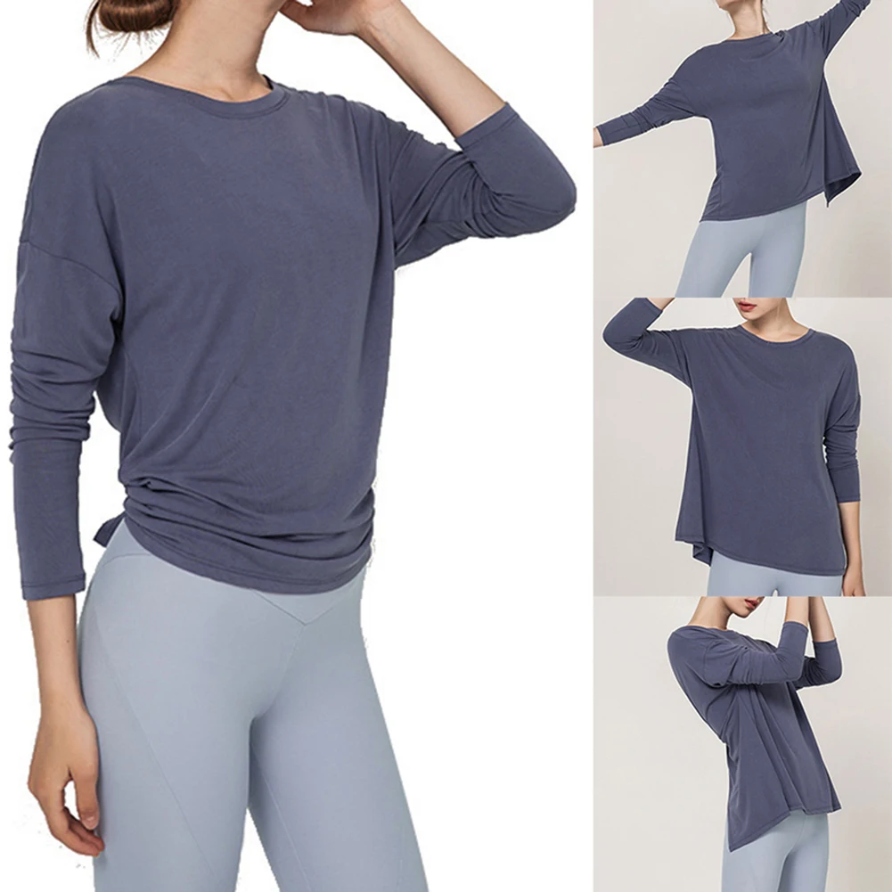

Ladies Fitness Top Ladies Yoga T-shirt Halter Loose Fit Sports Gym Pilates Apparel Long Sleeve Sweatshirt