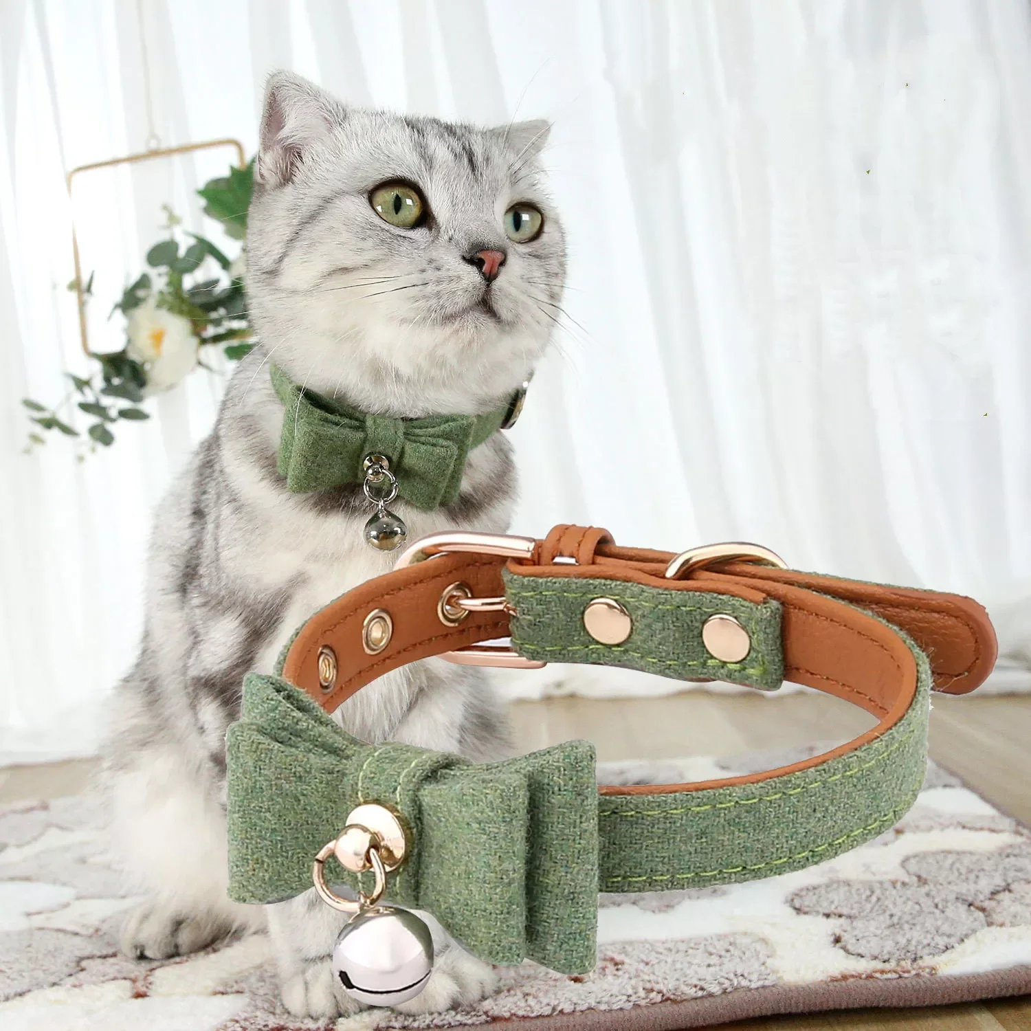 

2023New Bow Knot Collar Adjustable Luxury Cat Dog Bell Collar Pet Decorations Bow Tie Cat Collar Metal Buckle for Cats Small Dog