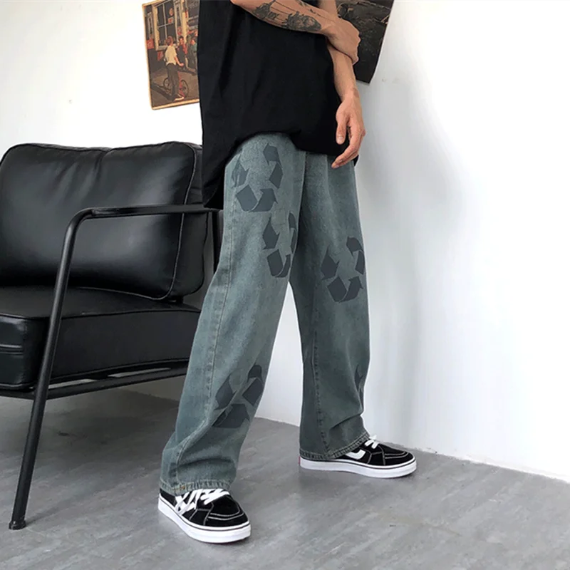 2022 New Fashion Graffiti Vintage Men Baggy Jeans Trousers Hip Hop Straight Loose Harajuku Denim Pants For Teens Korean Clothes