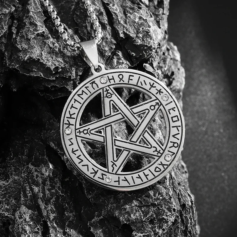 Модное ожерелье из нержавеющей стали в стиле ретро с подвеской виде пентаграммы