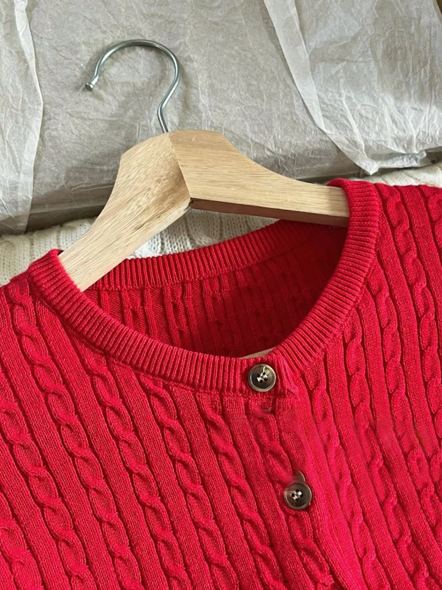 Новый красный вязаный свитер с цветочным принтом кардиган круглым вырезом