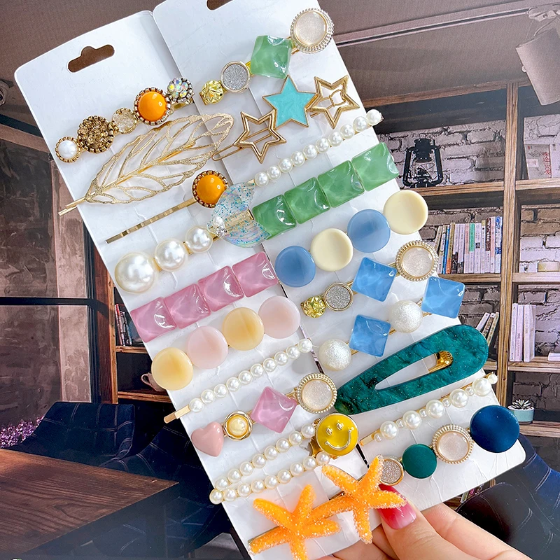 

Fashion Pearl Flower Crystal Hair Clips Set For Women Girls Acrylic Fish Tail Hairpins Barrettes Headwear Hair Accessories