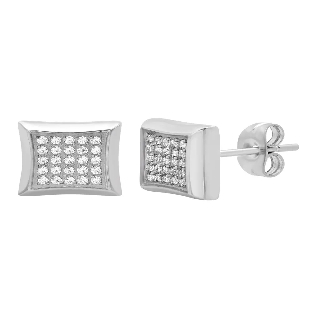 

Men`s Stainless Steel Cubic Zirconia Cluster Square Stud Earrings