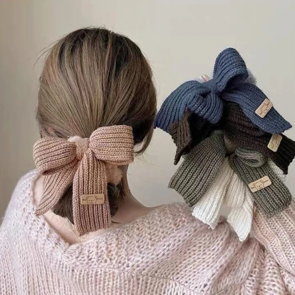 

2023 New Scrunchie Women Warm Hair Scrunchies Winter Knit Hair Ties Bow Hair Bands Plush Hair Rope Elastic Band Hair Accessories