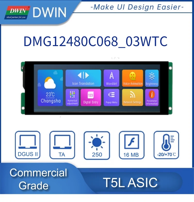 DWIN 6.8 Inch Smart LCM 480*1280 Wide Viewing Angle LCD Module UART Intelligent Display Touch Screen HMI DMG12480C068_03W