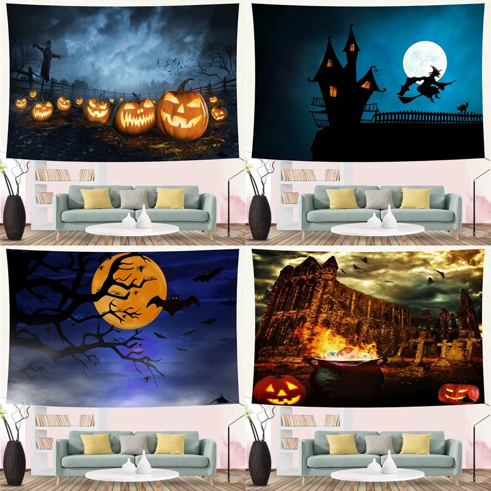 

Halloween Night Bat Tapestry Occult Pumpkin Haunted House Witch Aesthetic Room Decor Tapestry Wall Hanging Fabric Tablecloth New