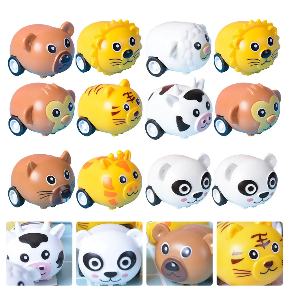 

12pcs Friction Powered Back Car Cartoon Animals Car for Kids