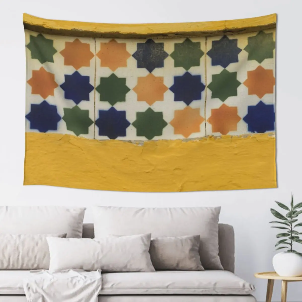 Веселые восьмиконечные звезды - антикварный португальский гобелен с отделкой