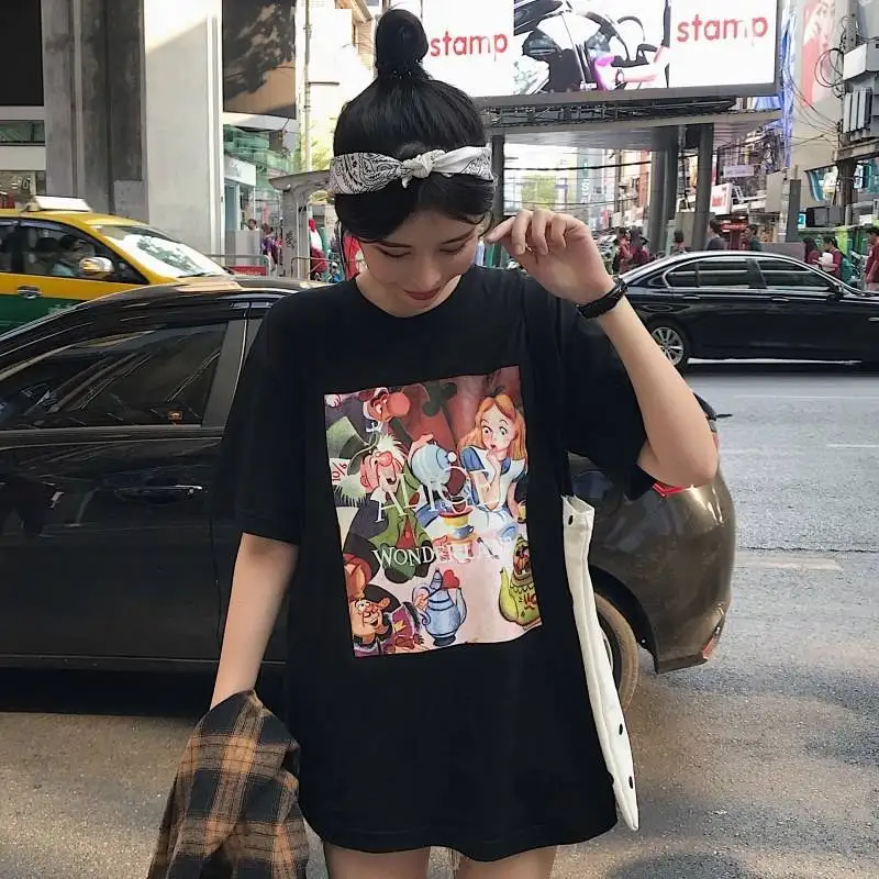 

Summer T-shirt Princess Print Women's Cartoon Short-sleeved Top Fashion Harajuku Creative Loose All-match Student Thin T-shirt