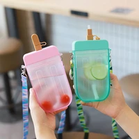 water bottle super cute popsicle fun childrens straw plastic water cup with rope rope kids student ins style photo gift