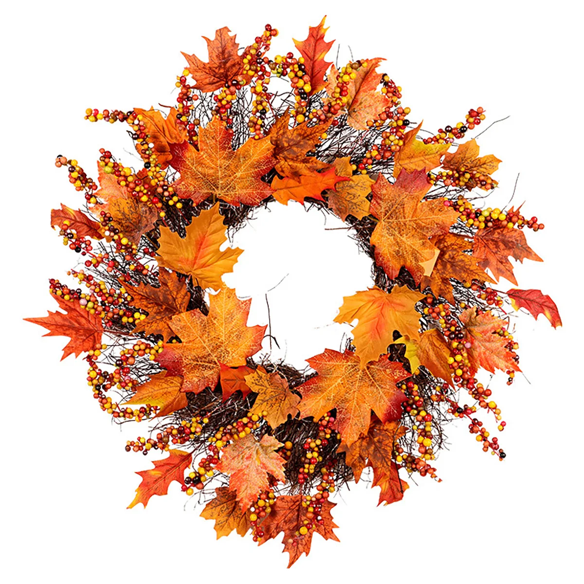 

45CM Artificial Autumn Wreath Fall Wreath Hanging Ornament Simulation Fall Garland Harvest Festival Ornaments for Front Door