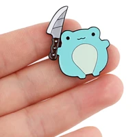 cute frog enamel pin lovely with knife brooch for clothes backpack hat funny badges fashion jewelry accessories friend gifts