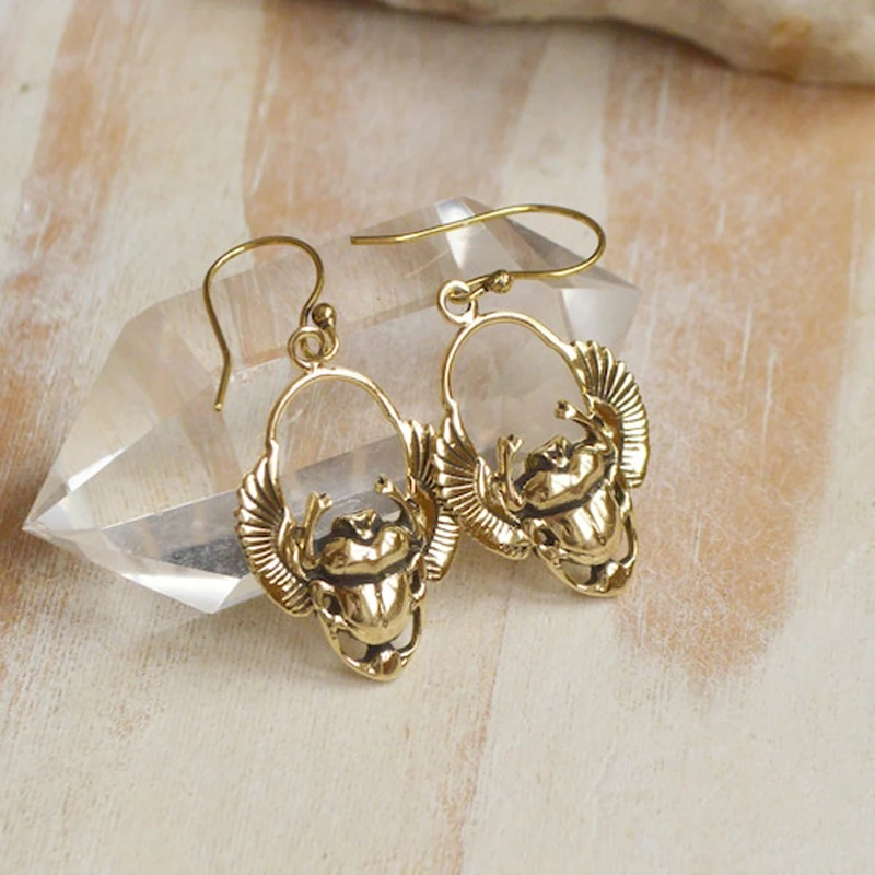 

Gothic Wing Beetle Pendants Earrings For Women Gold Color Personalized Piercing Ear Drop Accessories Female Wedding Jewelry Gift