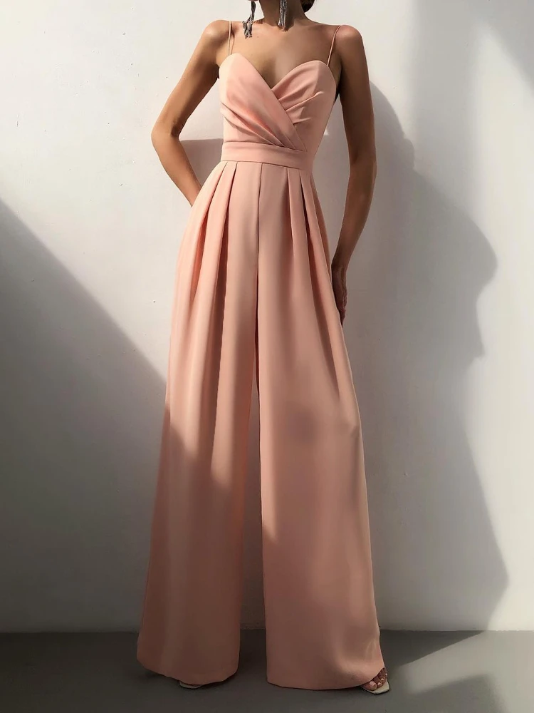 

Suspenders Waist Straight Dragging Minimalist Jumpsuit High Waist Wide Leg Jumpsuit Fall Outfits Women Elegant Women's Overalls