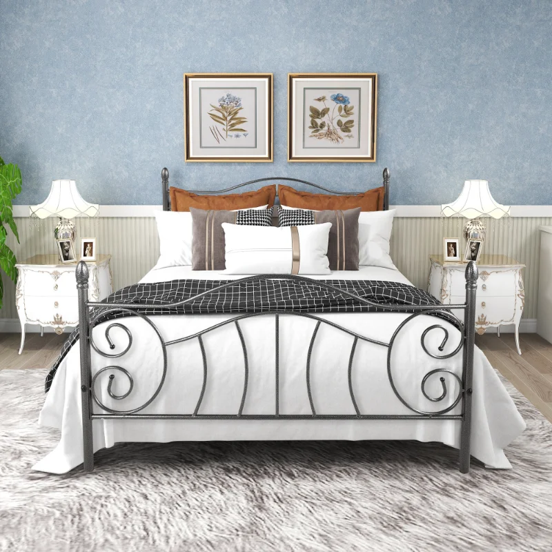 Sturdy Steel Slat Support With Under Bed Storage \ No Box Spring Needed\  Black Silver Black