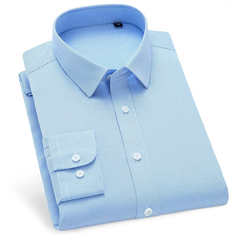 2022New Bamboo Fiber Long-sleeved Shirt Striped Men's Iron-free Business Formal Dress Business Casual Professional Tooling Shirt