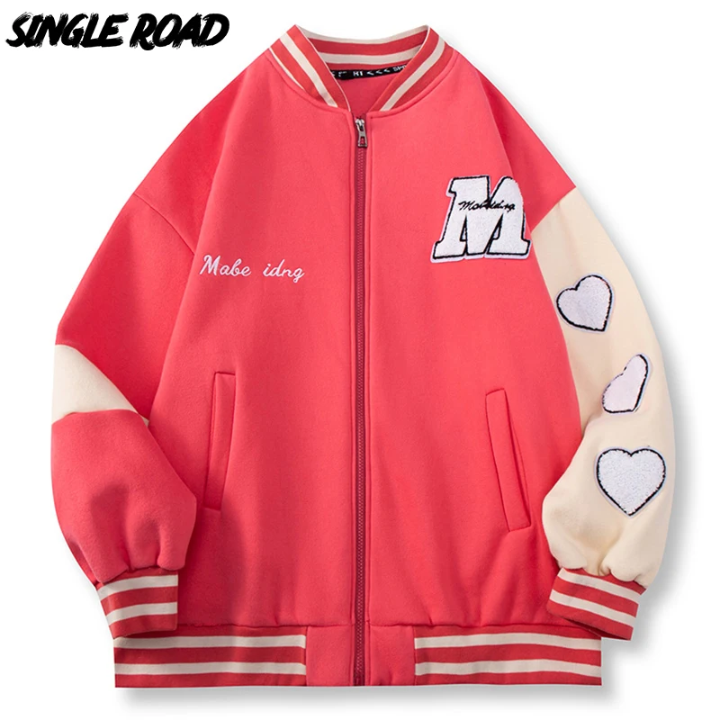 

Мужская куртка-бомбер с одной дорожкой для мужчин и женщин 2022, Толстовка для пары, бейсбольная куртка в стиле хип-хоп Harajuku, уличная одежда, ку...
