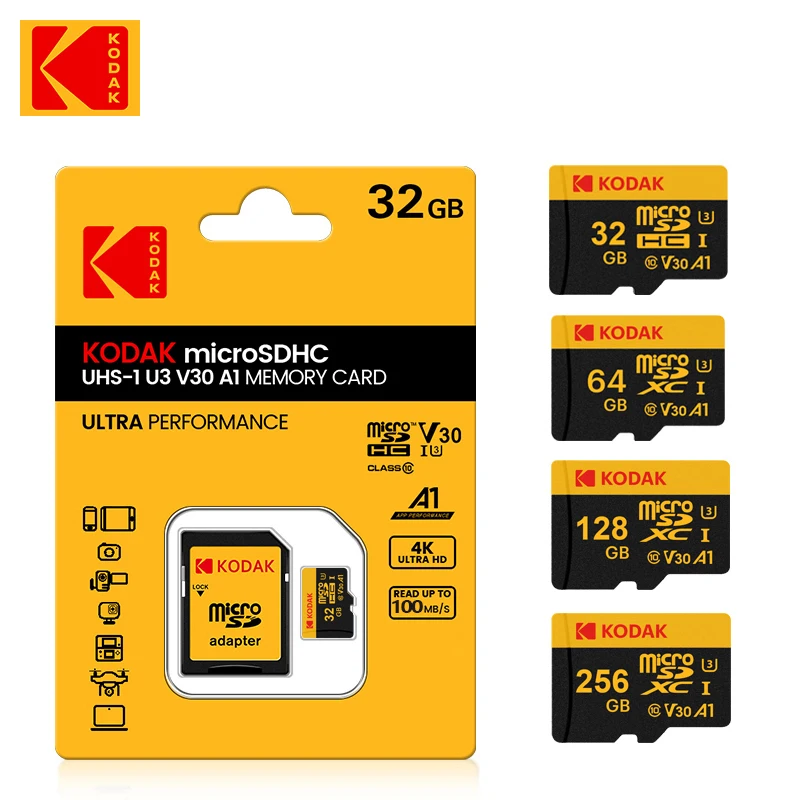 KODAK MicroSD карта памяти 32/64/128/256 ГБ Class10 U3