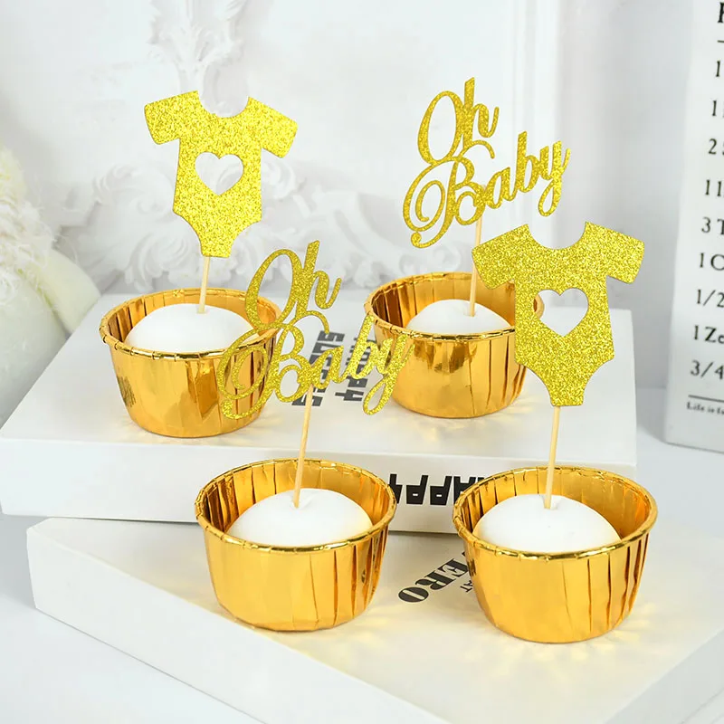 

18pcs English Letter Baby Cake Topper Gold Baby Shower Cup Cake Decorations Boys And Girls Birthday Party Baking Decor Supplies