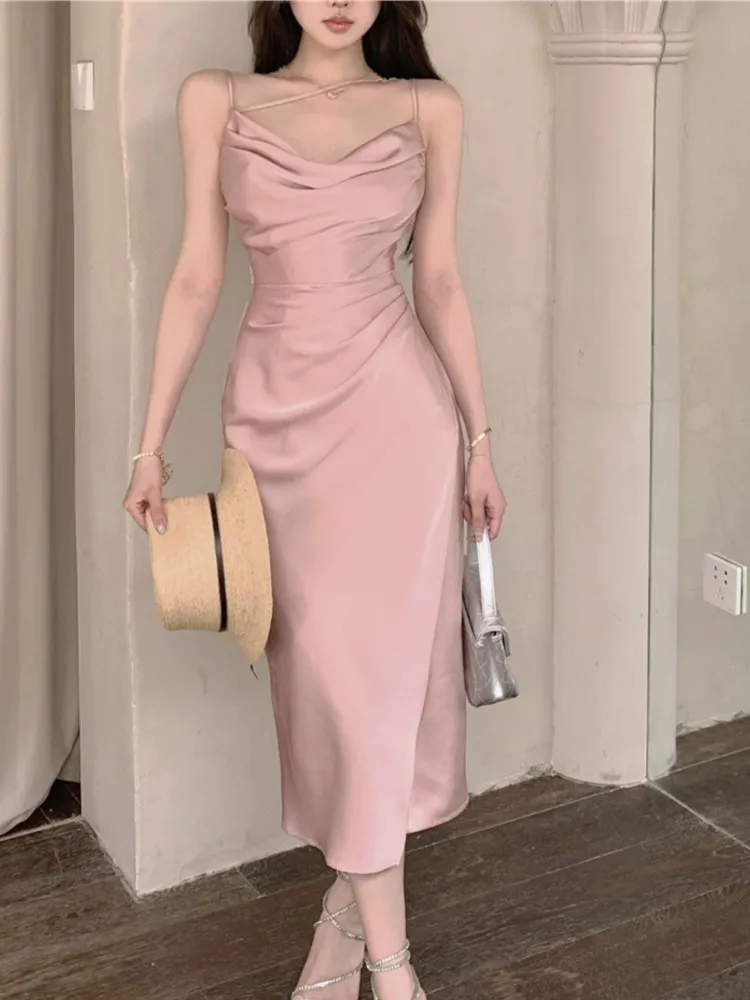 Платье женское атласное средней длины пикантное облегающее вечернее блестящее