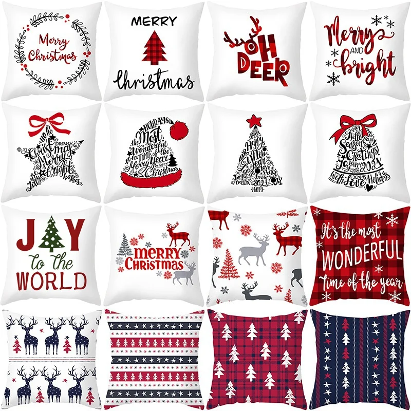 

Christmas Pillow Covers Linen Christmas Decoration Throw Pillow Covers Santa Deer Cushion Pillowcase