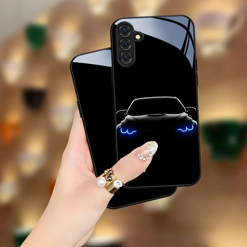 Фото Жесткий чехол для Samsung Galaxy в стиле спортивного гоночного автомобиля, глянцевый чехол для телефона с принтом суперкара с синими фарами на темном фоне №4