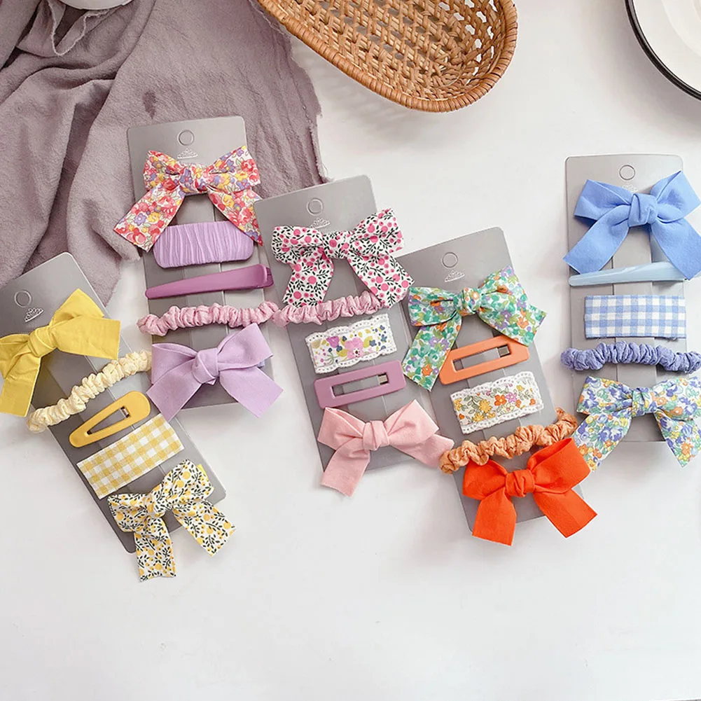 

5pcs Flower Print Bowkot Hair Clips Scrunchies Set Hair Bows Girls Sweet Kids Hairpins Korean Barrettes Hair Grips Accessories