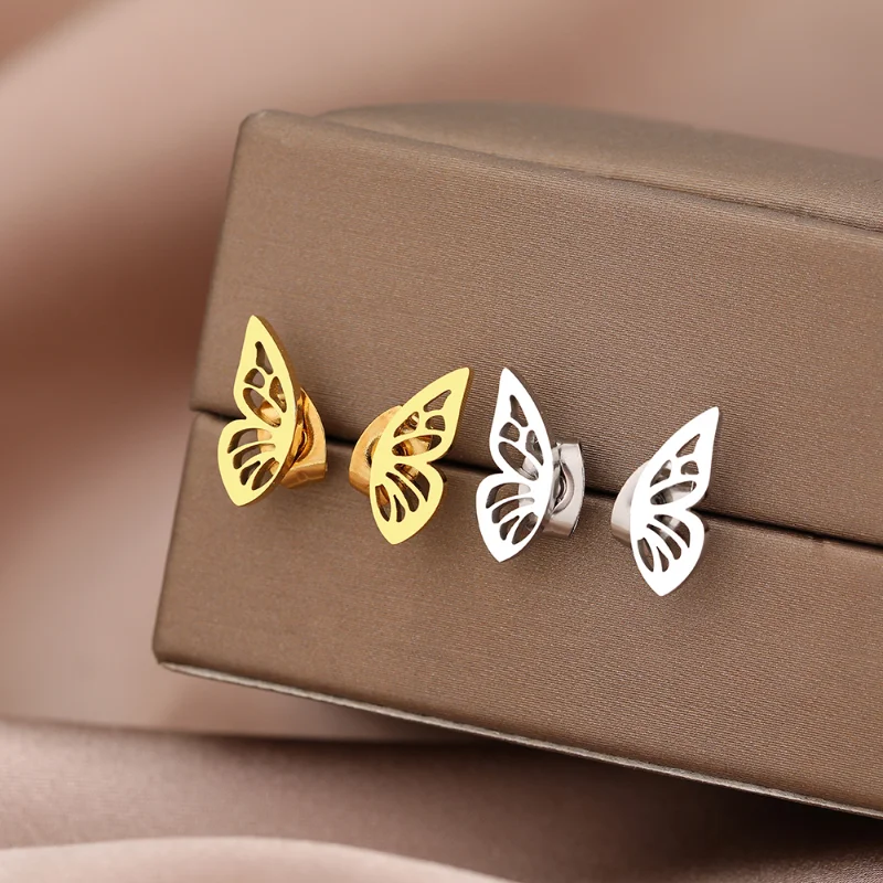 

Fashion Stud Earrings For Women Jewelry Party Gift Stainless Steel 2023 Trend New Delicate Symmetrical Butterfly Charms
