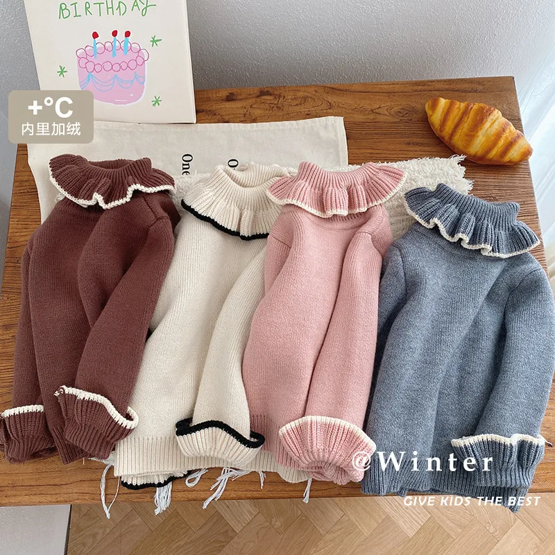

New 73-130 Girls warm winter autumn pullover sweater knitwear kids baby solid clothes children students top 0-6year bottoming