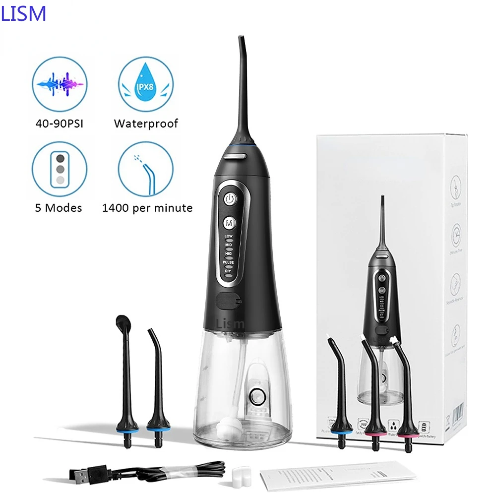 

5 Modes Oral Irrigator USB Rechargeable Water Floss Portable Dental Water Flosser Jet 300ml Irrigator Dental Teeth Cleaner+6 Jet