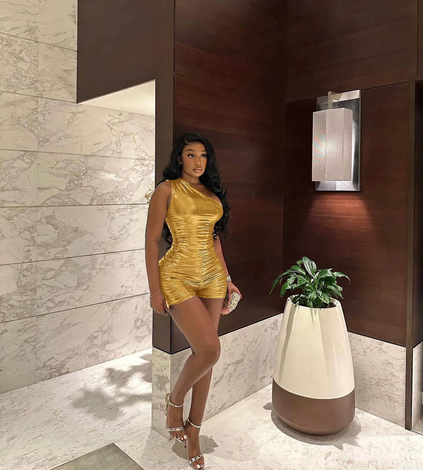 Casual Women Jumpsuit Slim Bocyon Slim One Shoulder Solid Color Short Romper Women Jumpsuit Overalls