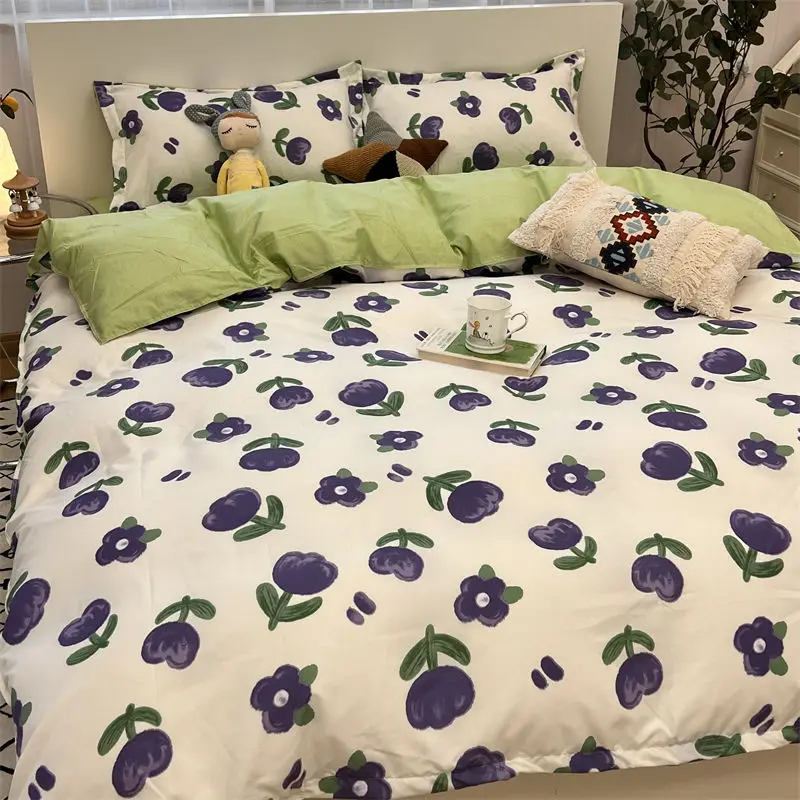 

Duvet Cover Set Floral Printed Kids Flat Sheet Pillowcases Single Double Queen Size Bed Linen Boys Girls Home Bedding Textile