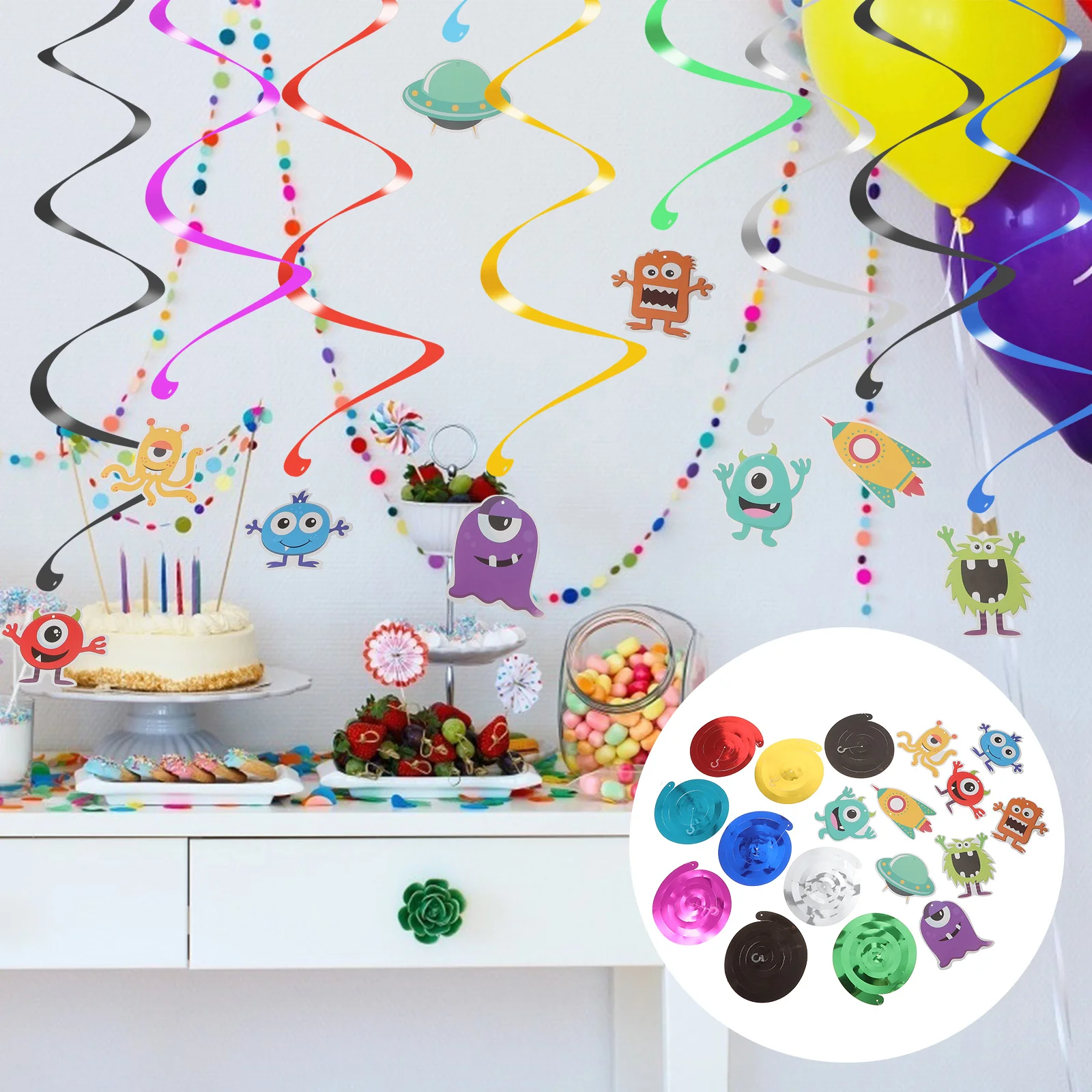 

Swirlsparty Foil Streamers Hanging Spiral Decoration Birthday Streamer Whirls Decorations Ceiling Supplies Baby Shower Favors