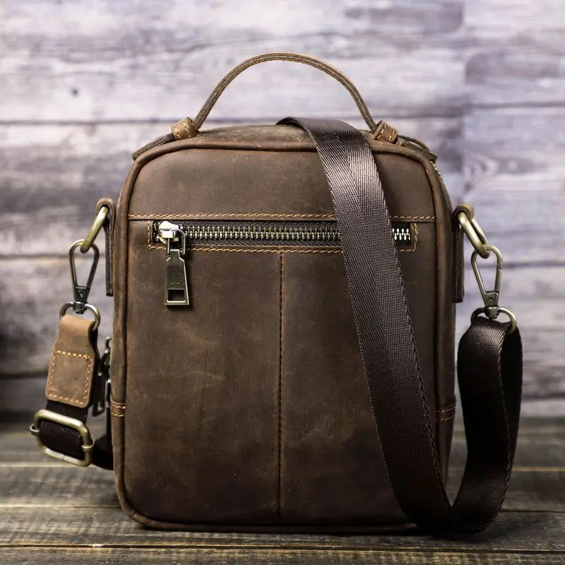 New Retro Crazy Horse Leather Men Shoulder Bag Waterproof Wear-resistant Messenger Bags High Capacity IPad Phone Bag