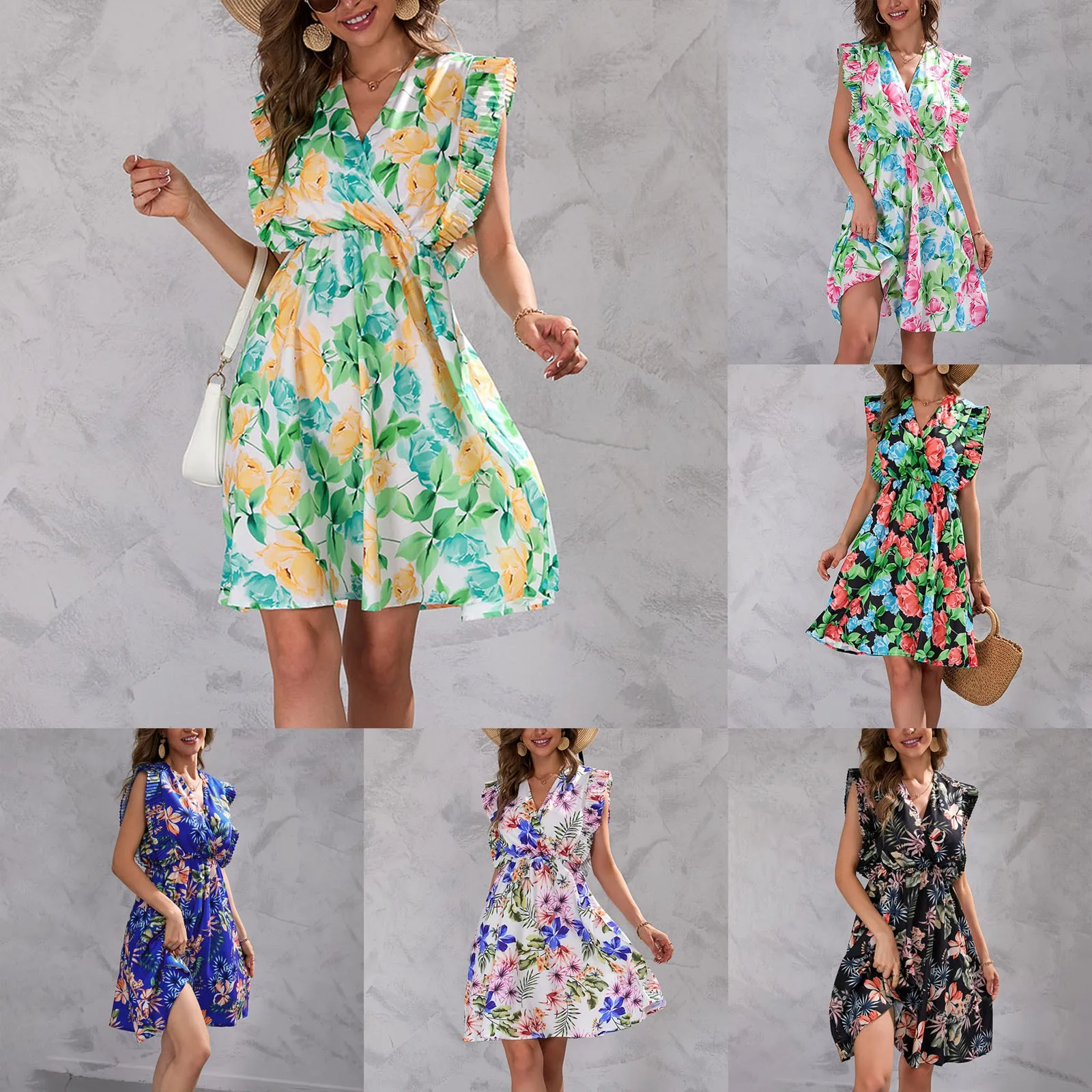 

Women's Elegant Cute Sexy V Neck Flower Print Corset Sleeveless Dress Cotton Dresses for Women Casual Summer