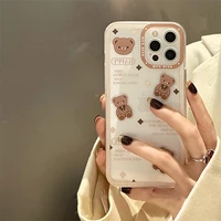 cute cartoon bear phone case for iphone 11 12 13 pro max mini x xs xr 7 8 plus shell full lens protection transparent back cover