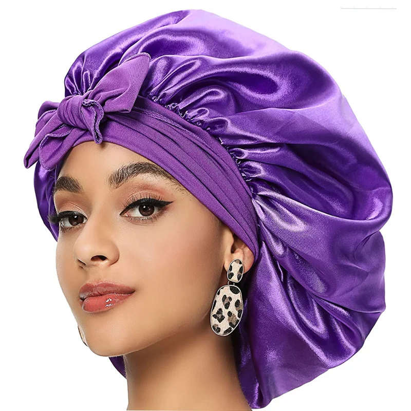 

Hat Bonnets Women Hijabs New Wide Brim Long Tail Extra Large Fashion Bath Cap Ribbon Round Cap Adult Large Satin Nightcap New