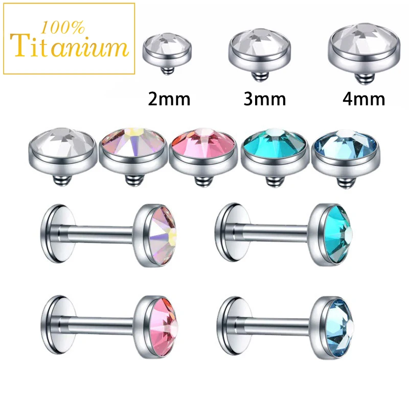 

G23 Titanium Flat Zircon Labret Stud Lip Rings Ear Tragus Cartilage Helix Earrings Internal Thread Fashion Body Piercing Jewelry