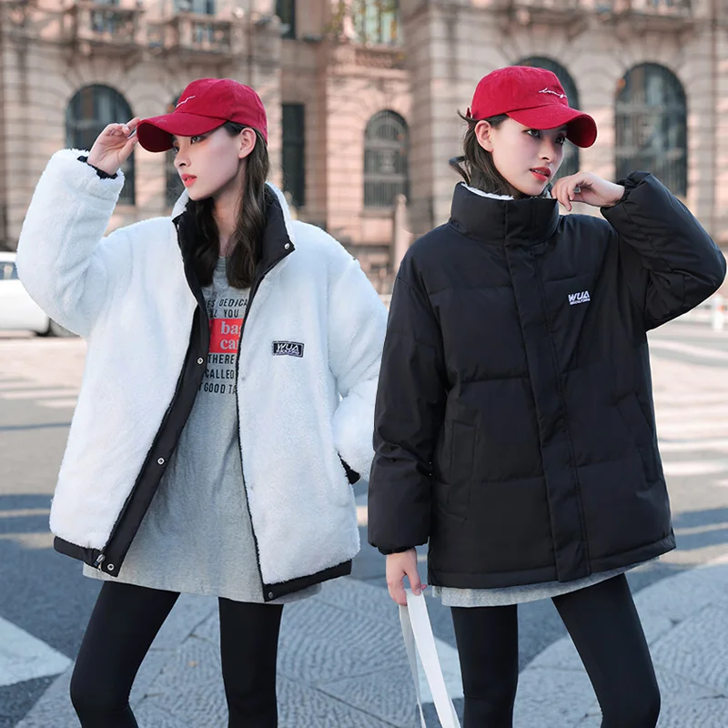 Autumn Winter Stand Collar Reversible Cotton-padded Coat Women Heated Parka Jacket Korean Winter Warm Clothes 9 Colors